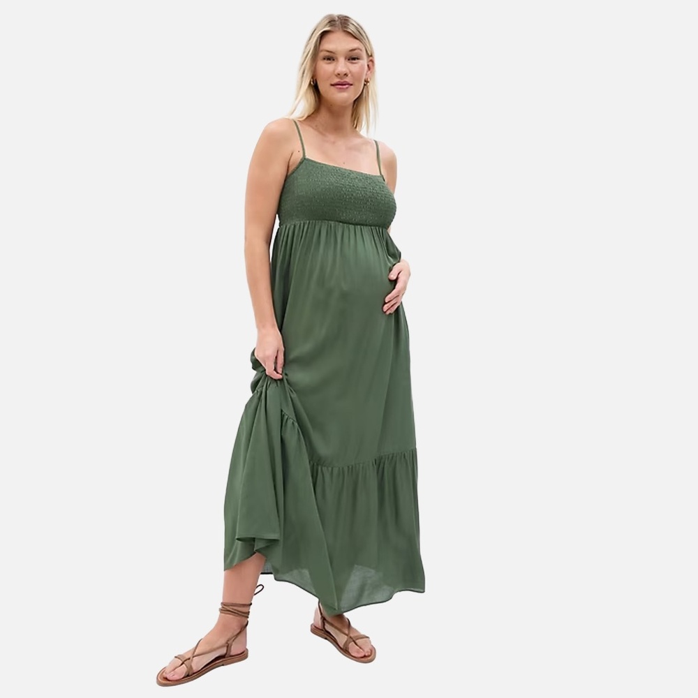 Gap Maternity Olive Smocked Maxi Dress Size L